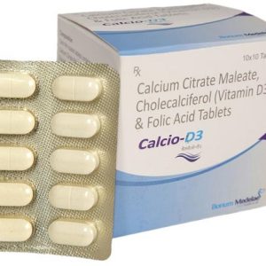 Calcio D3 tablets with calcium citrate maleate, vitamin D3, and folic acid for bone, muscle, heart health