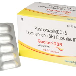 Gacitor DSR gastric relief capsule packaging, proton pump inhibitor for acid reflux and GERD treatment