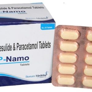 P-Namo pain relief medication tablet packaging, analgesic for fever and body pain management